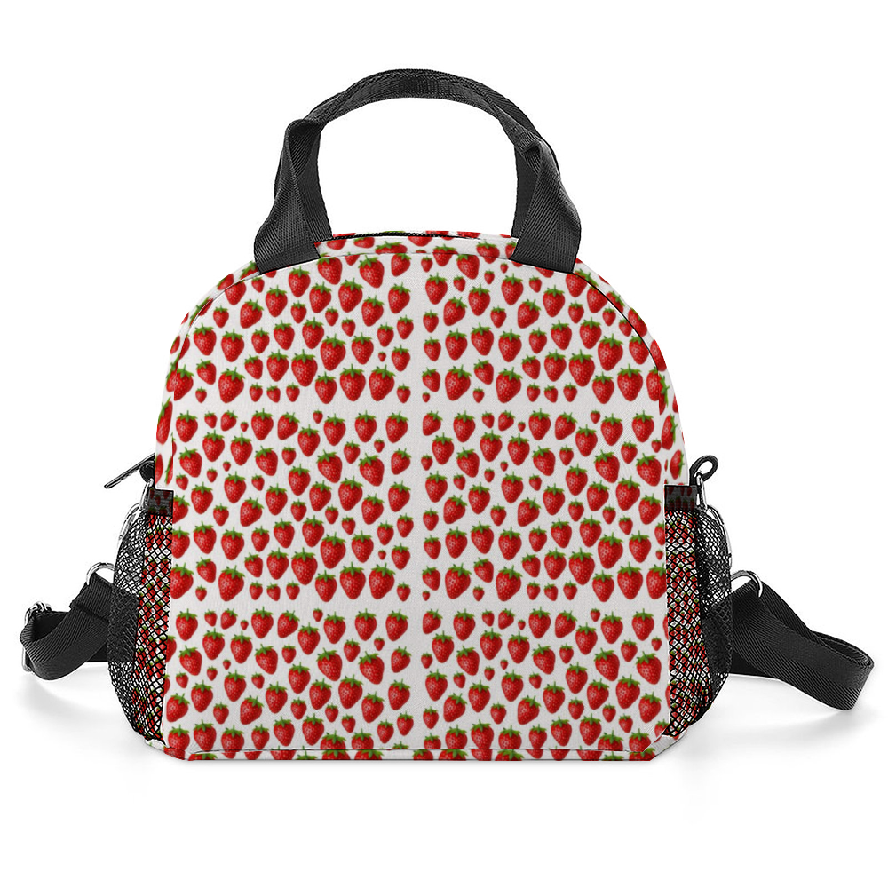 Strawberries White Insulated Zipper Lunch Bag