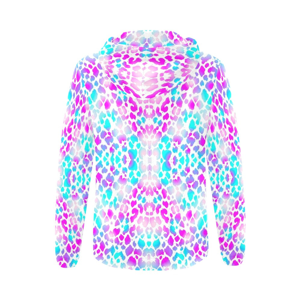 Pink Purple Aqua Spots Full Zip Hoodie up to 2 XL