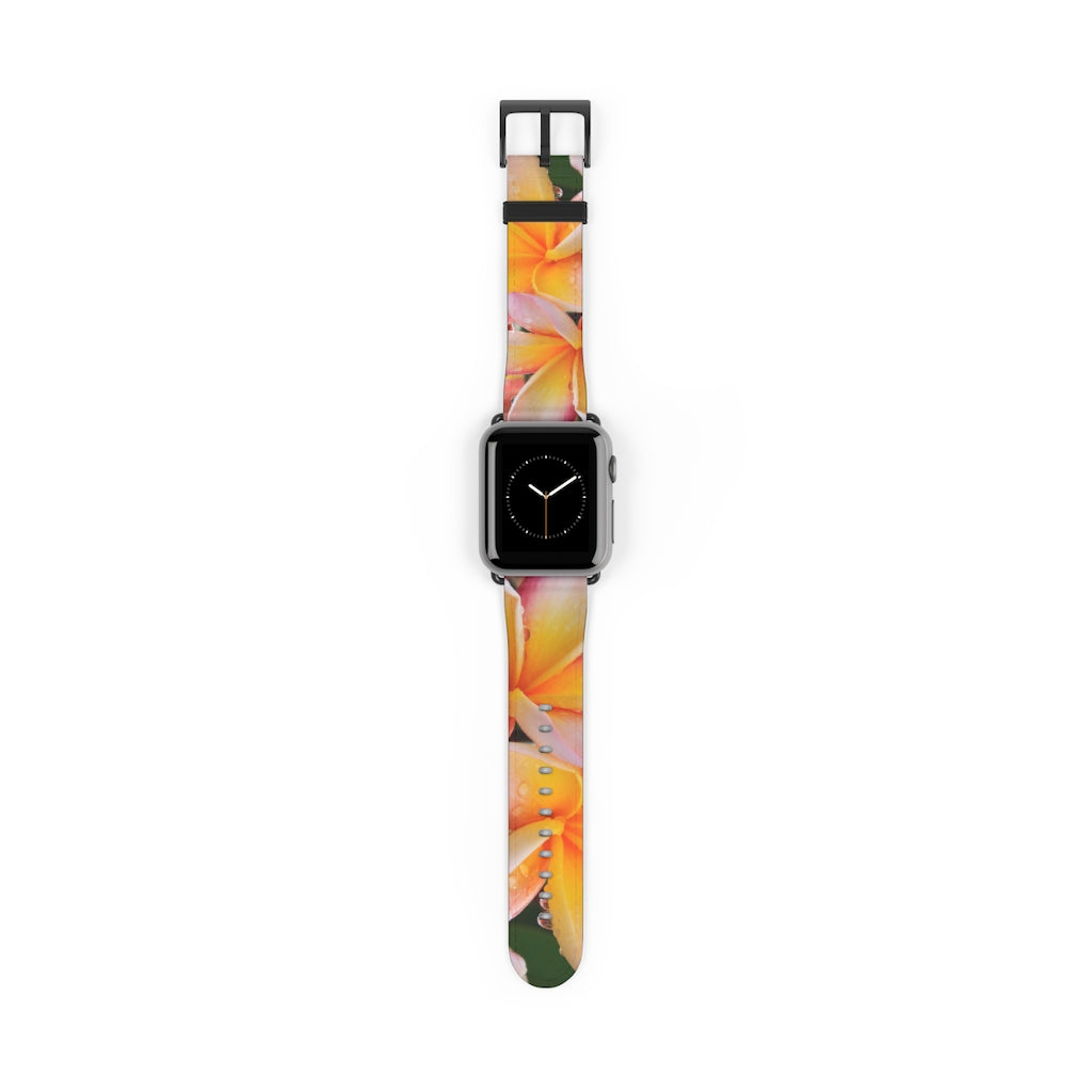 Tri Colour Frangipani iWatch Strap Vegan Leather