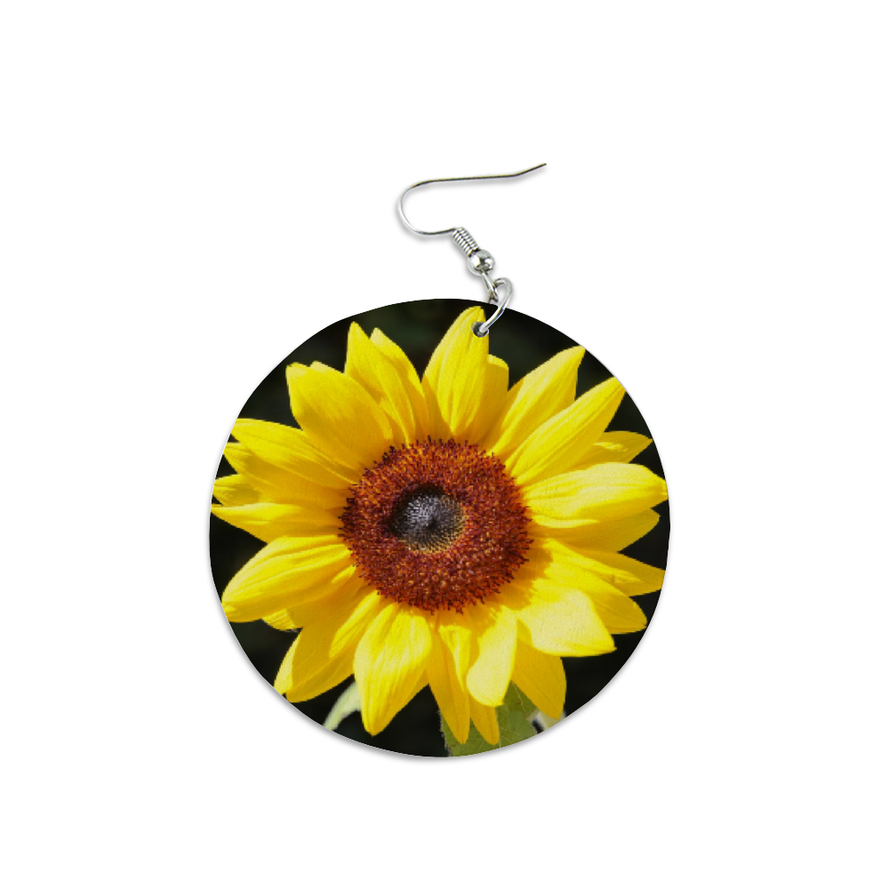 New Sunflower Round Wooden Earrings (FWS)