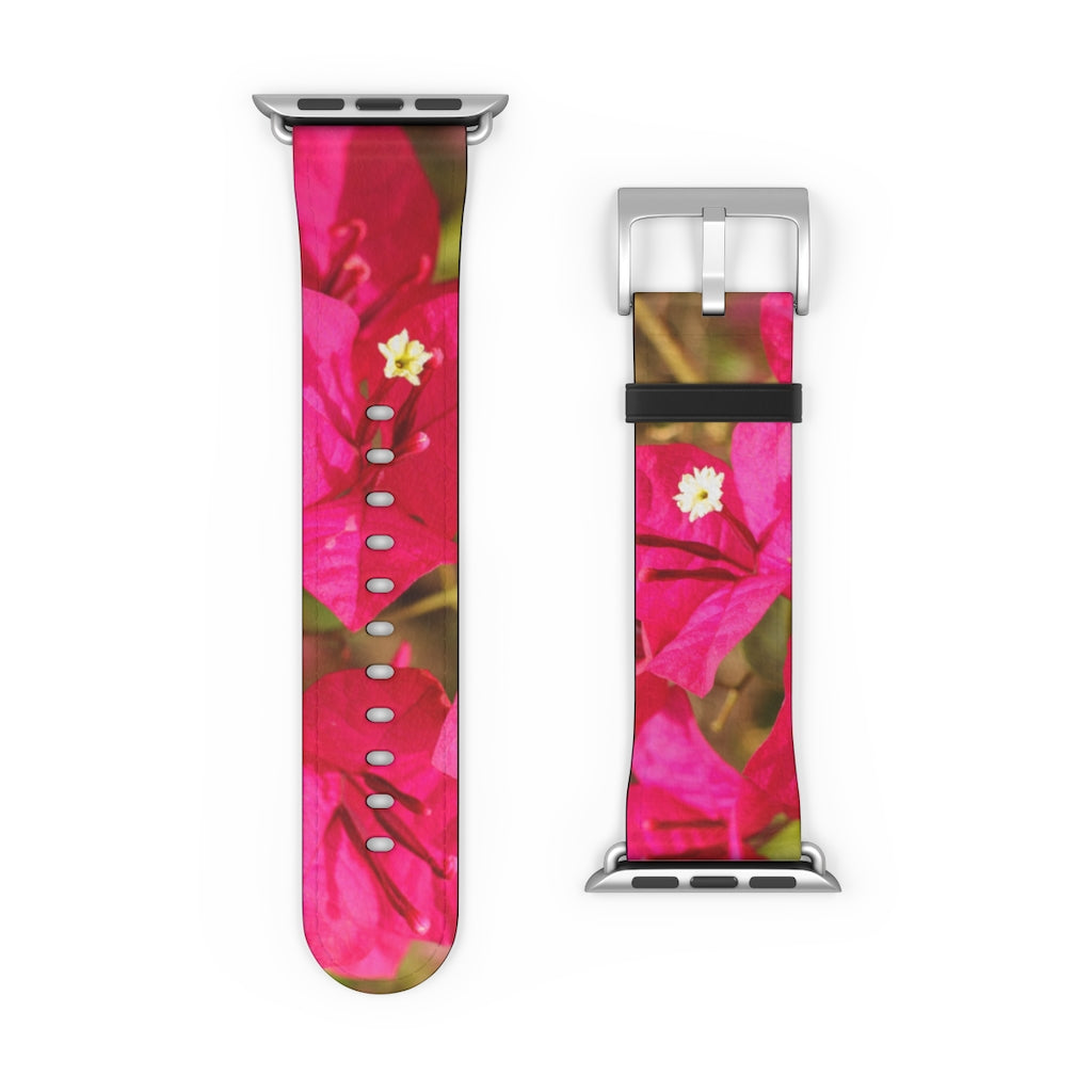 Crimson Bougainvillea Apple iWatch Strap Vegan Leather