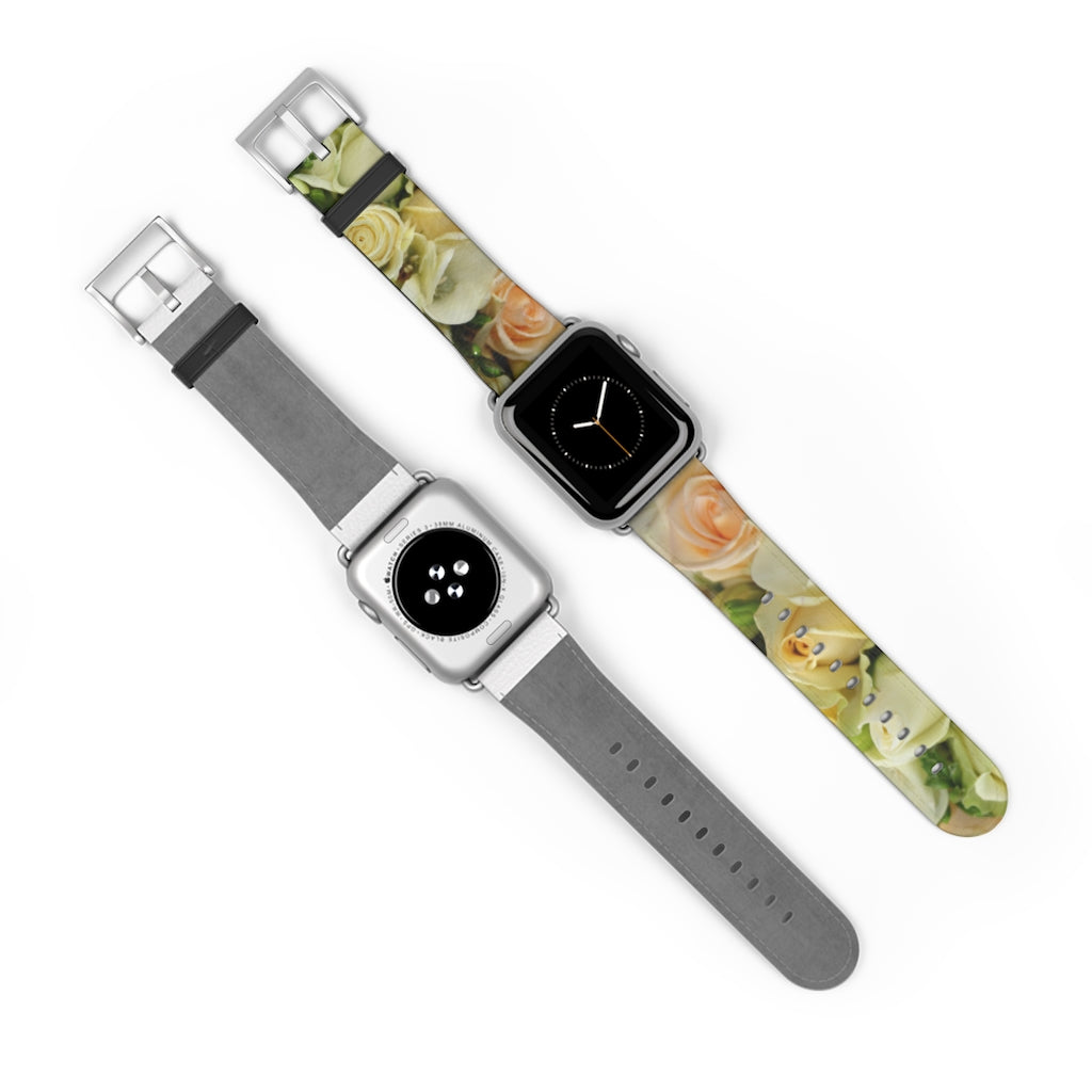 Cream Roses Apple iWatch Replacement Strap Vegan Leather (FWS)