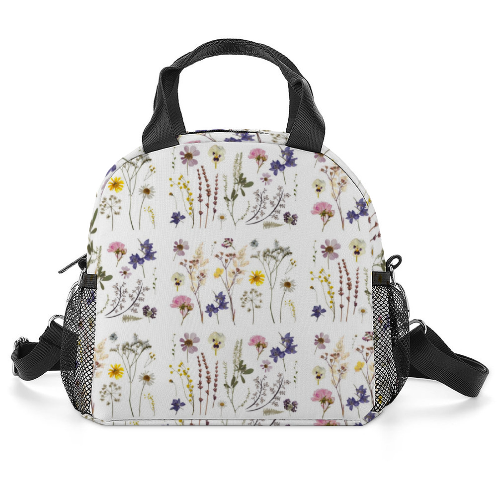 Wildflowers White Insulated Lunch Bag with Handles & Shoulder Strap