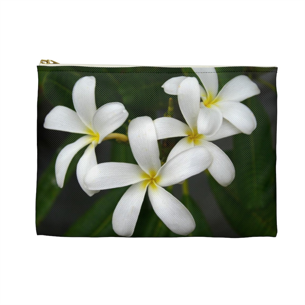 White Frangipanis Zippered Accessory Pouch (FWS)