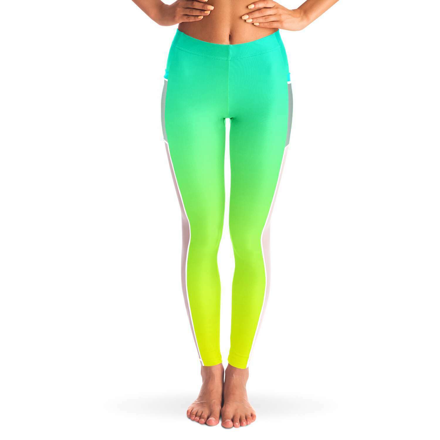 Ombre Aqua Yellow Mesh Panel Side Pockets Leggings (FWS)