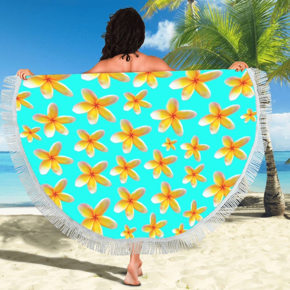 Yellow Frangipanis Aqua Beach Shawl / Blanket (FWS)