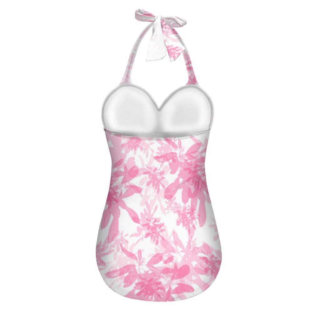 Pink Leaves Halter Neck Swimsuit (FWS)