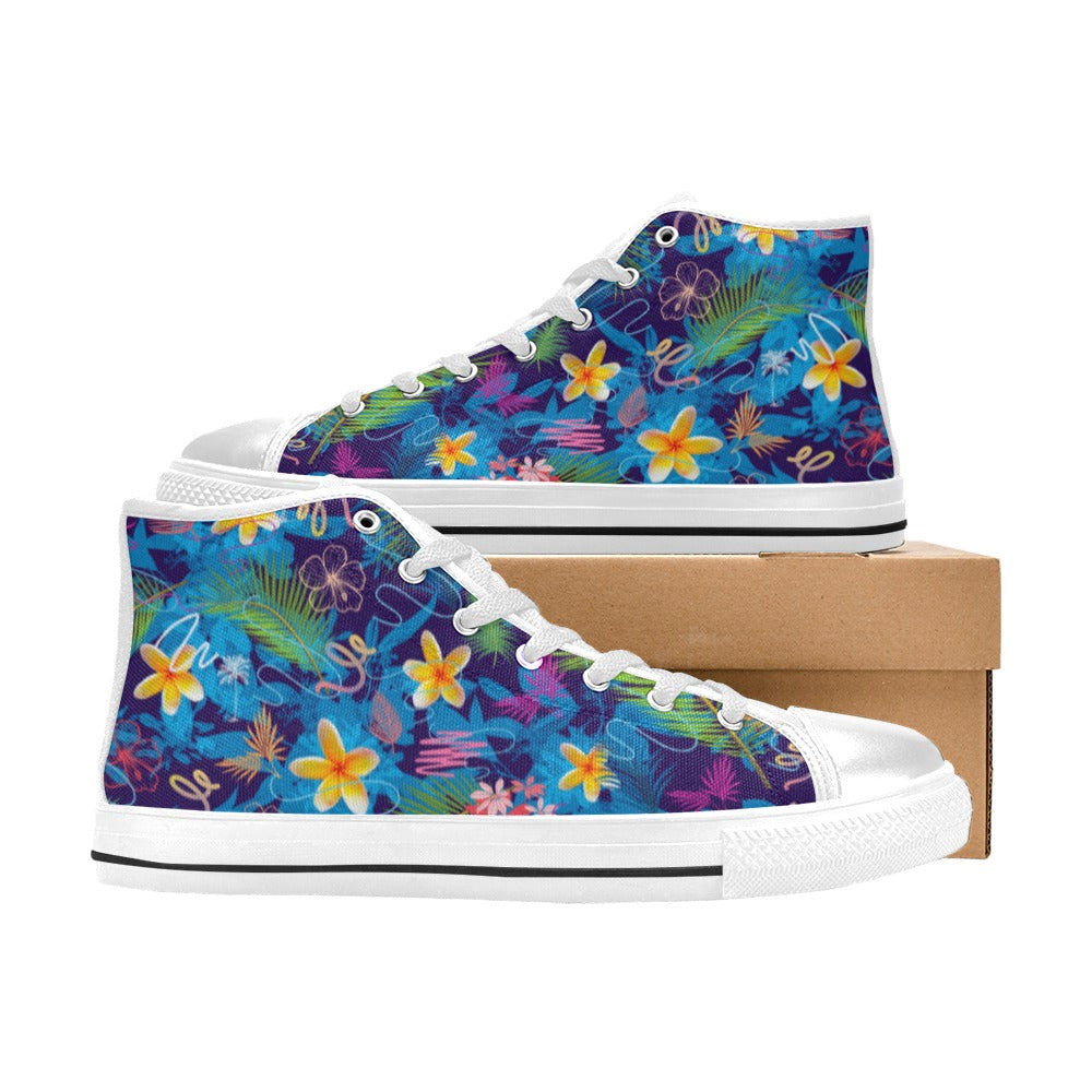 Hawaiian Blue High Top Canvas Women's Shoes