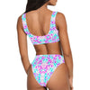 Pink Purple Aqua Spots Sport Top & High-Waisted Bikini up to 5 XL (FWS)