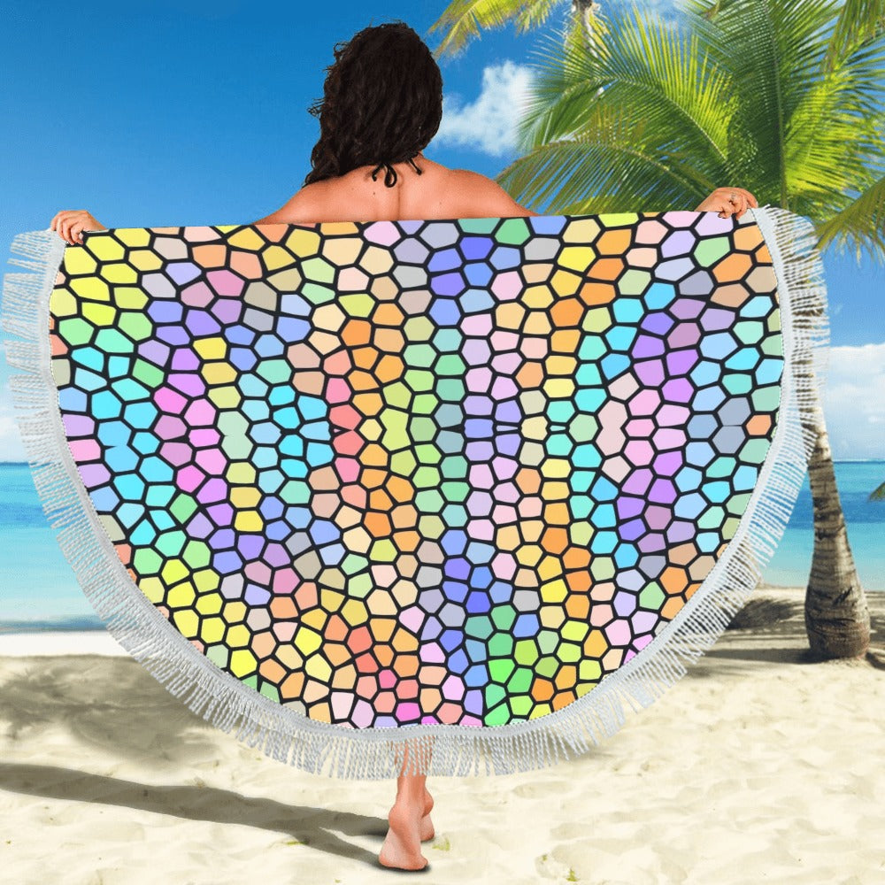 Windswept Rainbows Stained Glass Circular Beach Shawl / Blanket (FWS)