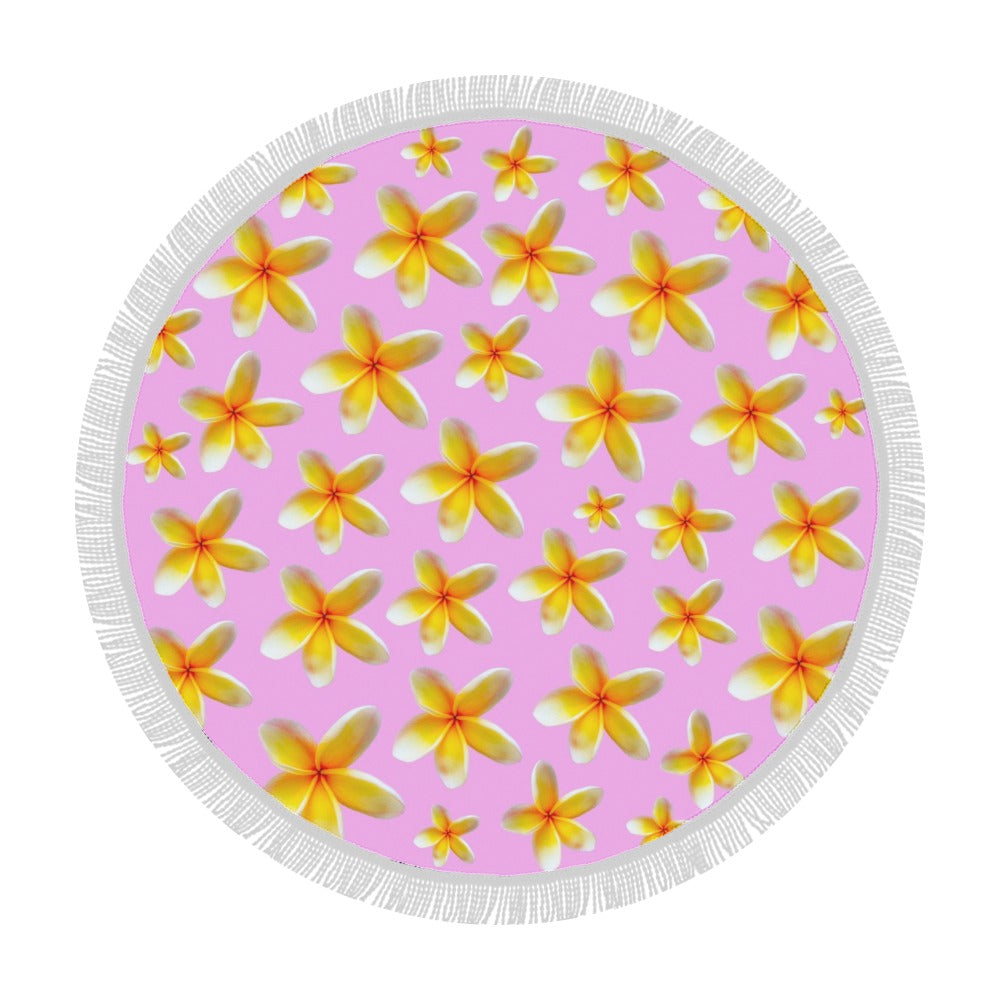 Yellow Frangipanis Pink Circular Beach Shawl / Blanket (FWS)