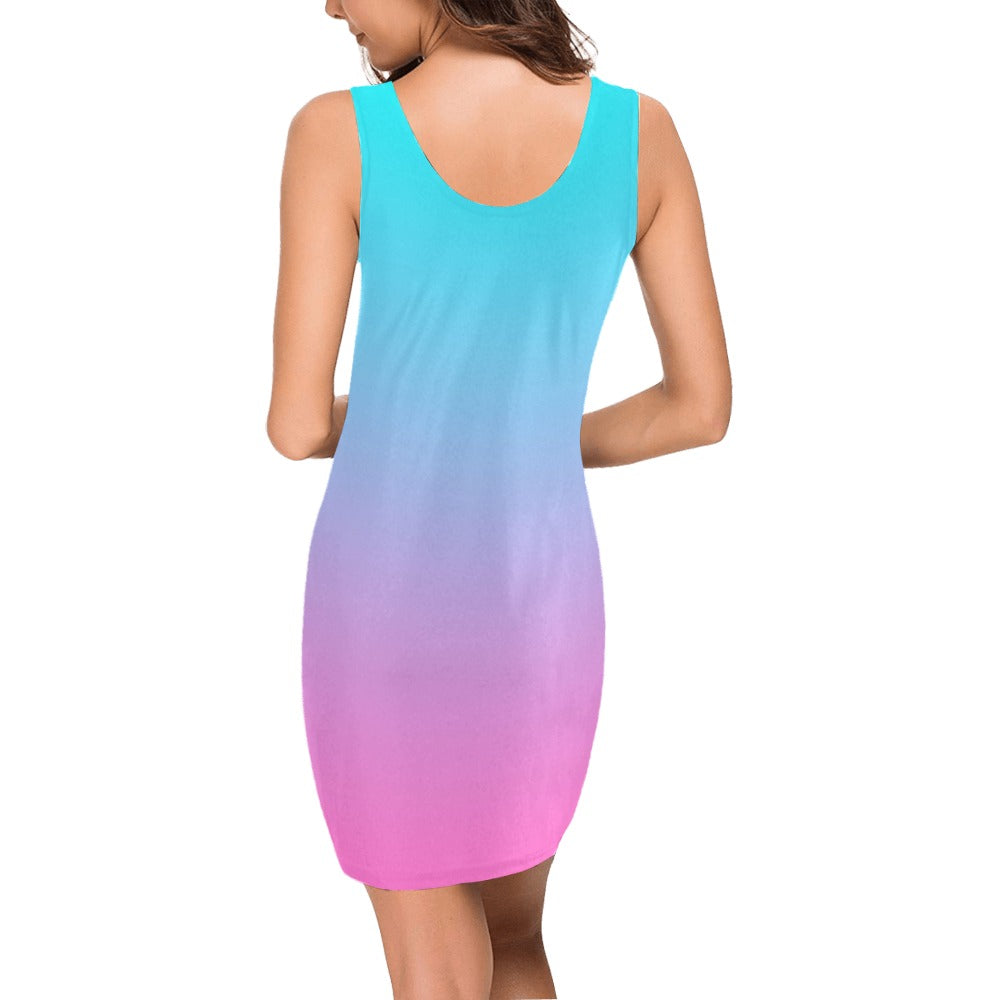 Ombre Aqua Pink Sleeveless Tank Dress up to 3 XL (FWS)