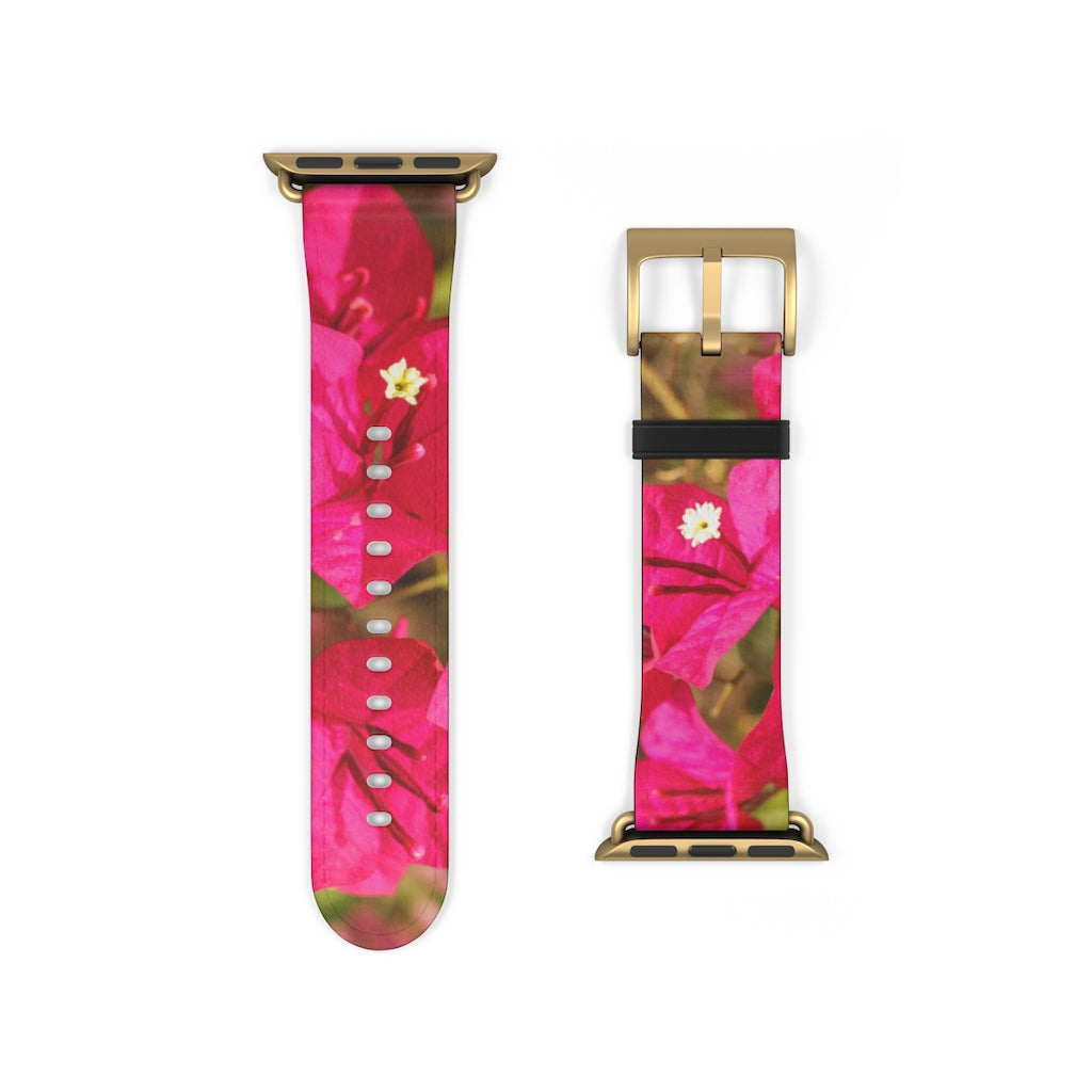 Crimson Bougainvillea Apple iWatch Strap Vegan Leather