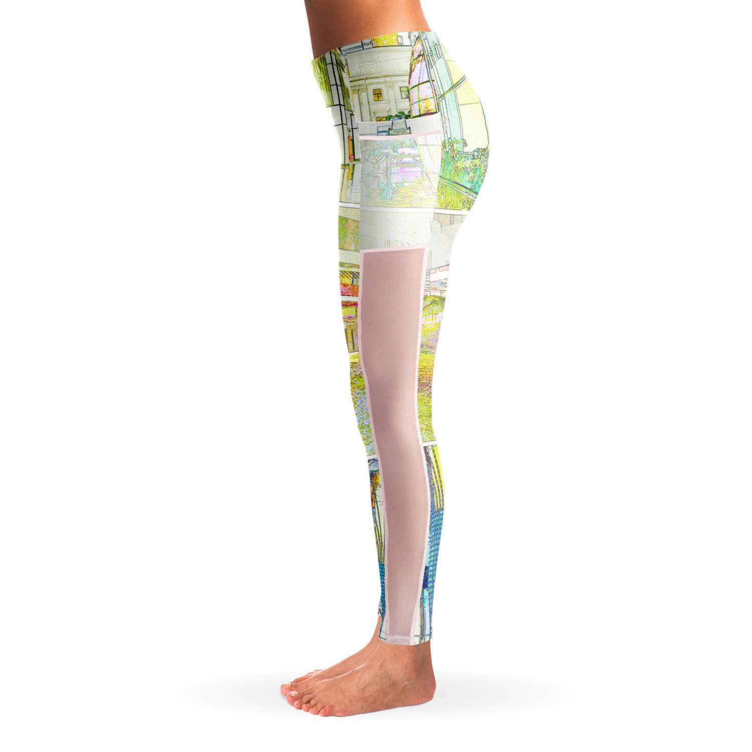 City Watercolour Mesh Panel Side Pockets Leggings (FWS)