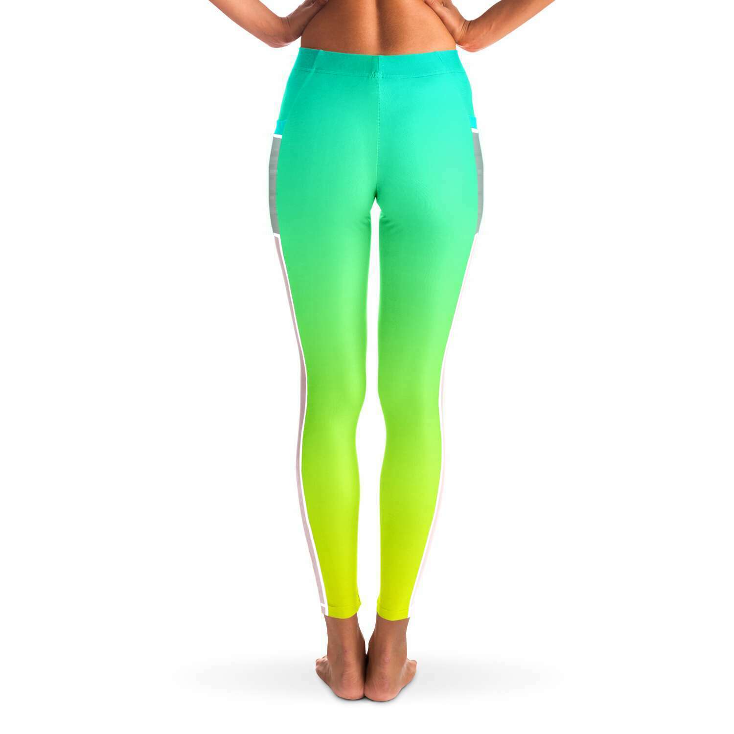 Ombre Aqua Yellow Mesh Panel Side Pockets Leggings (FWS)