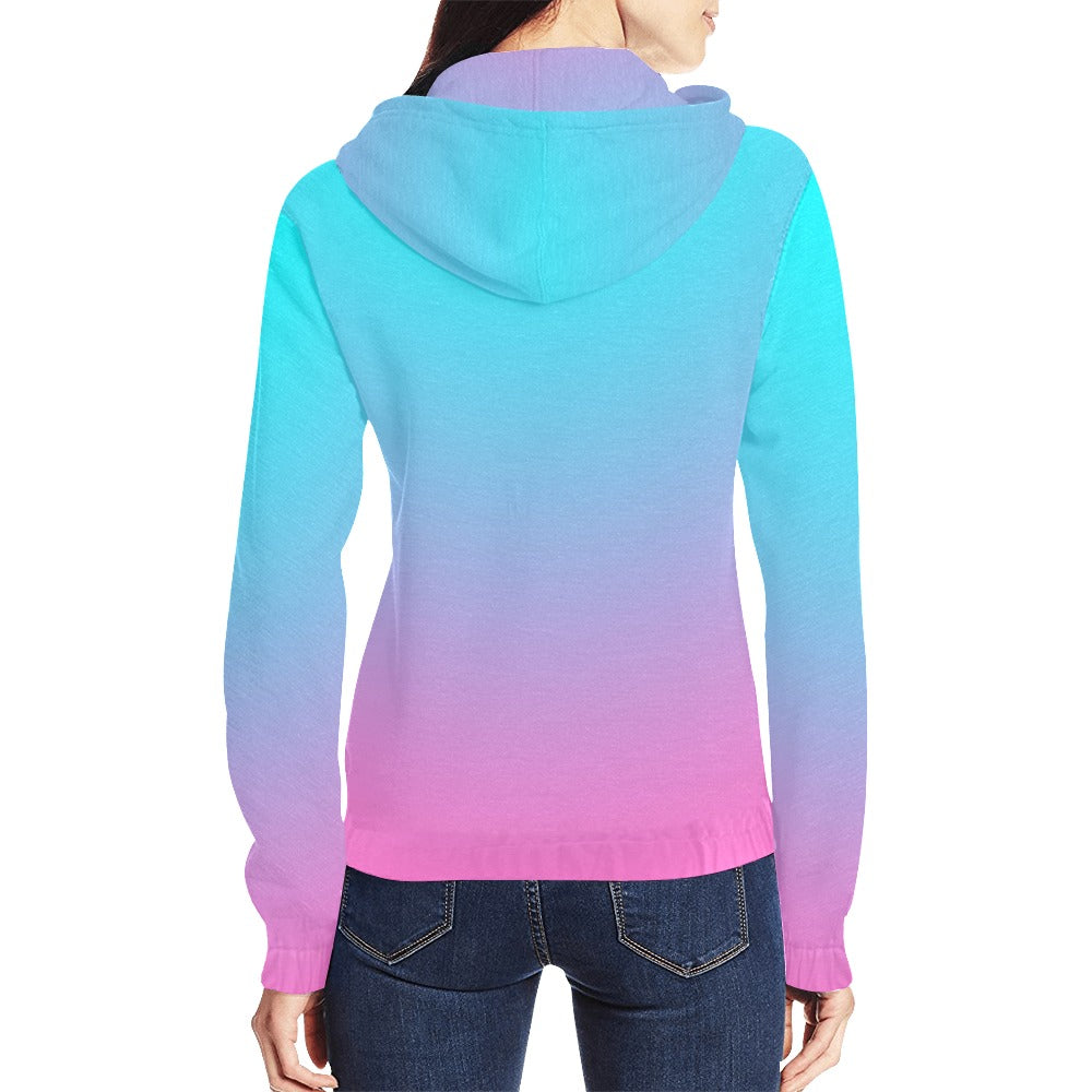 Ombre Aqua Pink Women's Full Zip Hoodie