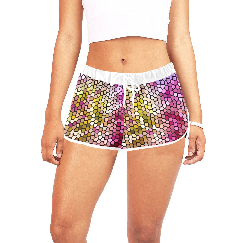 Pink Dahlia Stained Glass Drawstring Shorts up to 2 XL