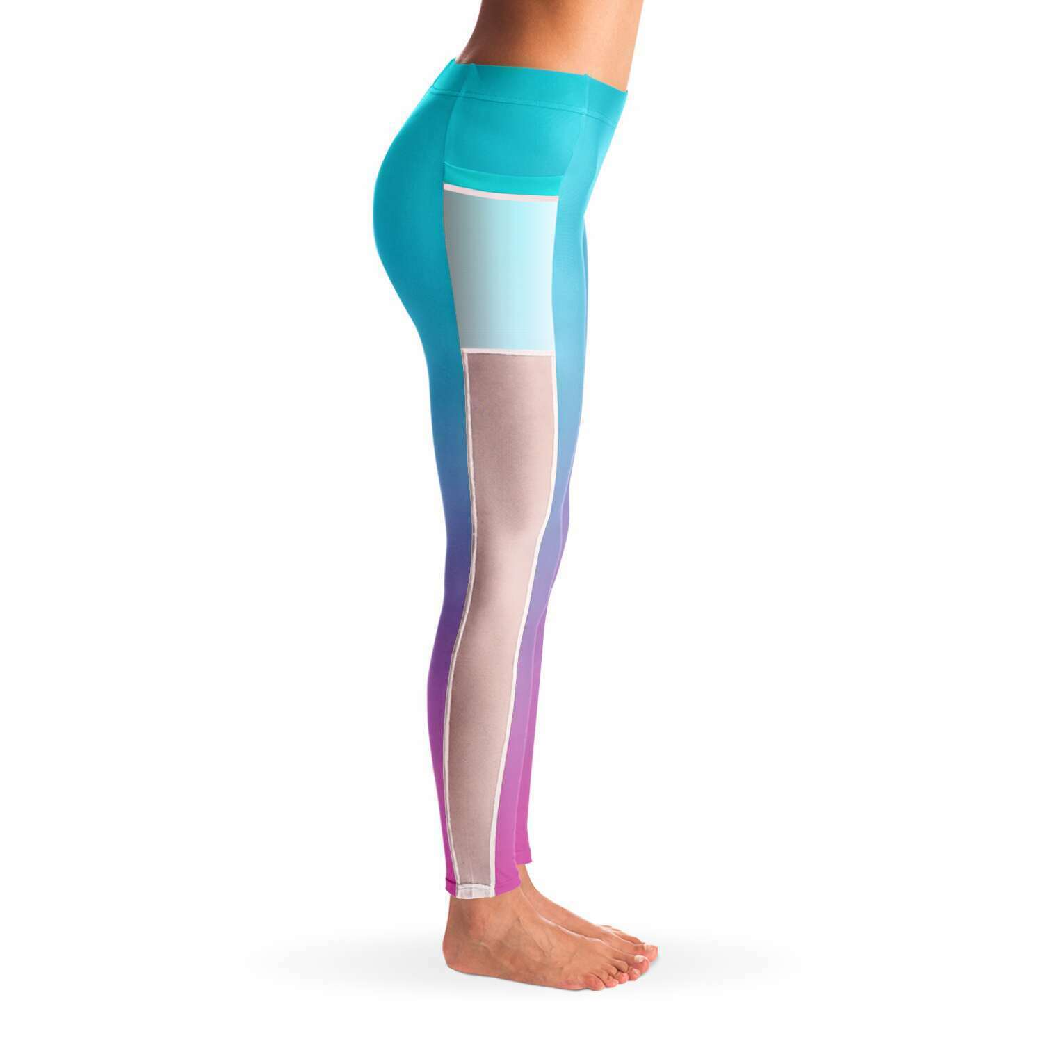 Ombre Aqua Pink Mesh Panel Side Pockets Leggings (FWS)