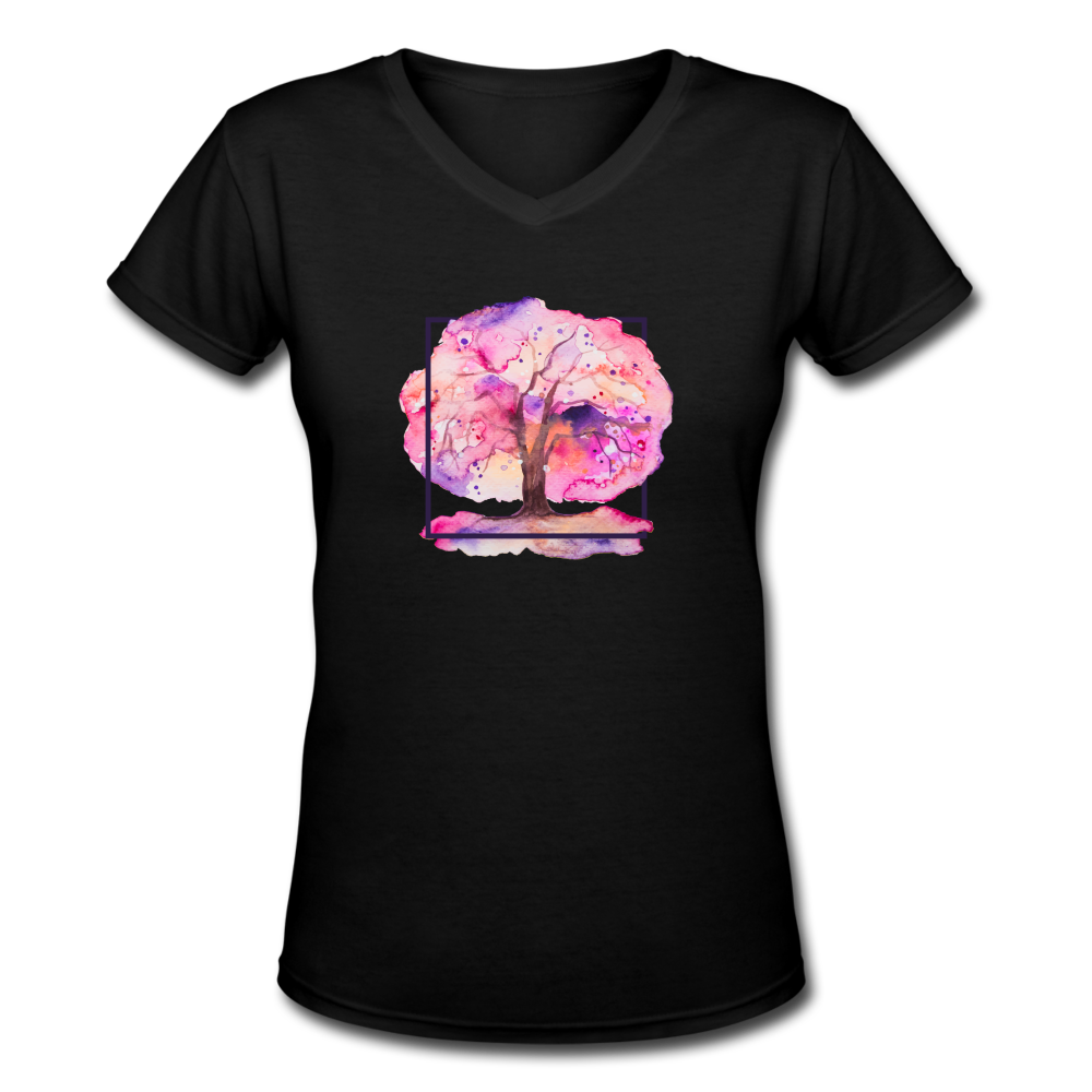 Colourful Tree Women's V-Neck T-Shirt - black