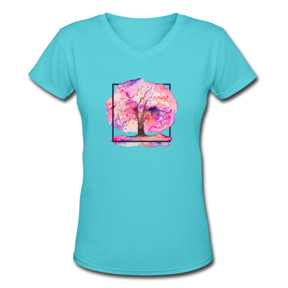 Colourful Tree Women's V-Neck T-Shirt - aqua