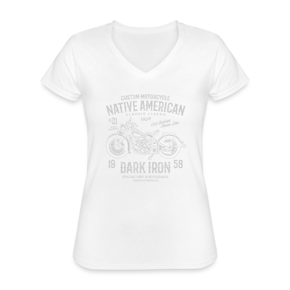 Native American Motorcycle Women's V-Neck T-Shirt - white