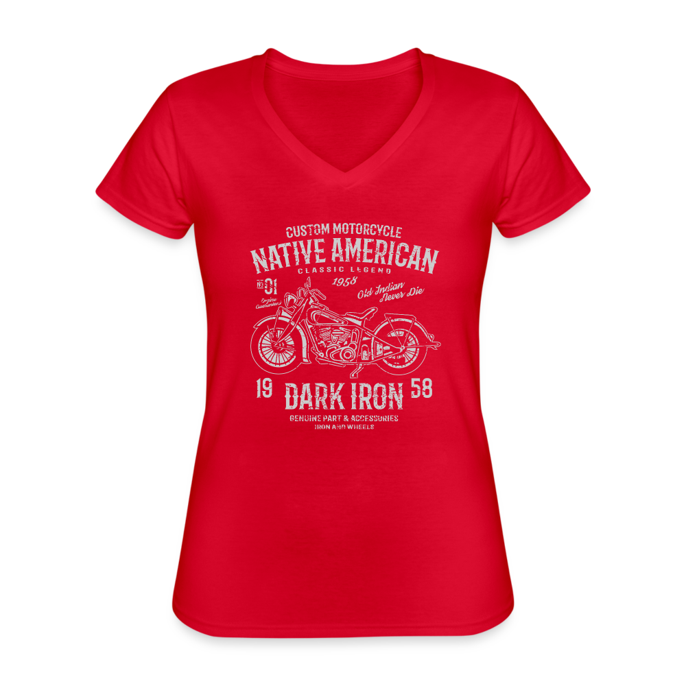 Native American Motorcycle Women's V-Neck T-Shirt - red