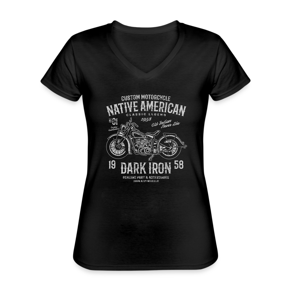 Native American Motorcycle Women's V-Neck T-Shirt - black